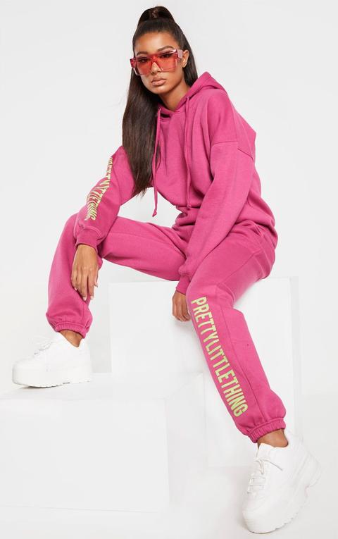 Prettylittlething Washed Violet Slogan Joggers