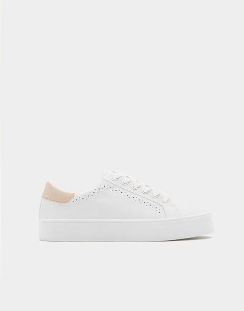Embossed White Sneakers With Broguing 