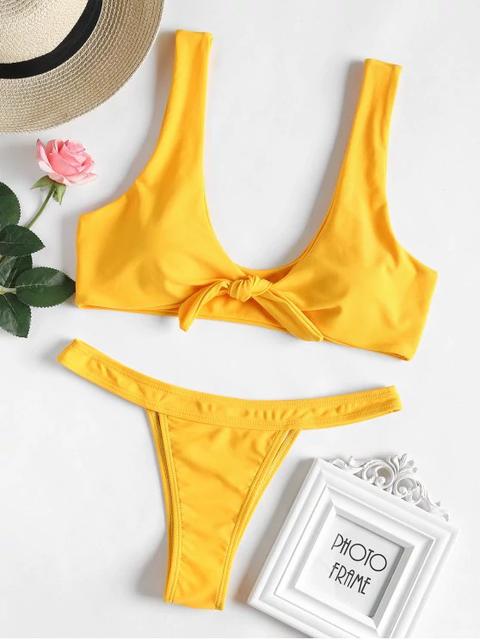 Bowtie Thong Bikini Set Bright Yellow