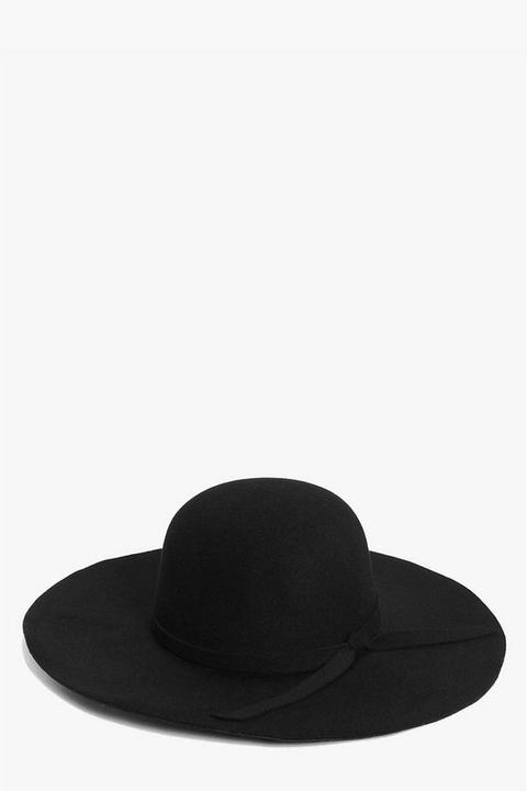 Womens Ribbon Trim Floppy Hat - Black - One Size, Black