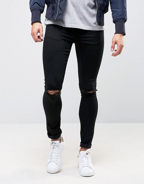 Asos - Jeans Extreme Skinny Neri Con Strappi Alle Ginocchia - Nero