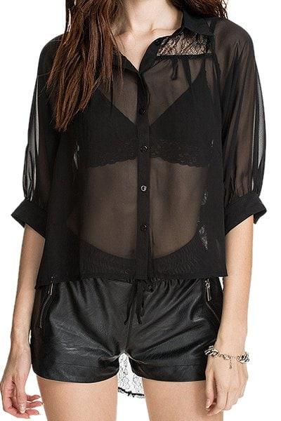 Black Half Sleeve See-through Shirt