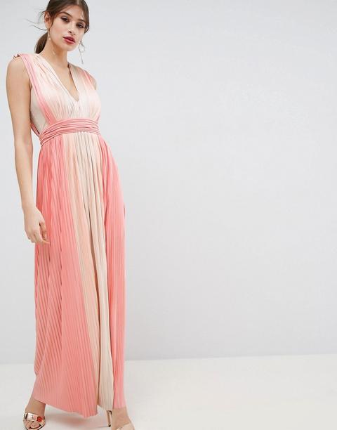 Vestido Largo Plisado Muy Escotado Con Rayas Pastel De Asos Premium