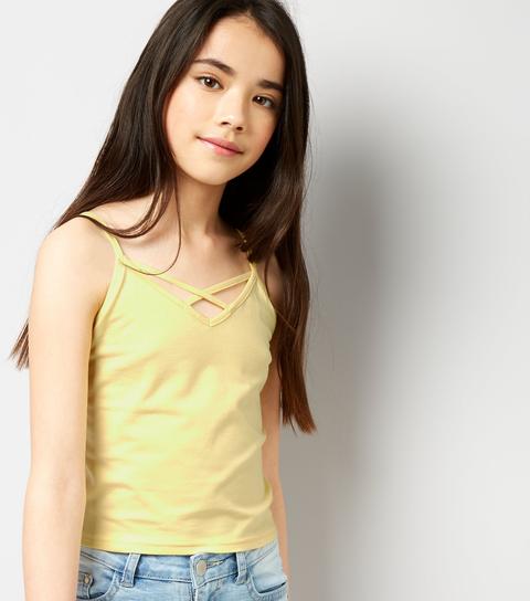 Teens Yellow Cross Strap Front Cami Top