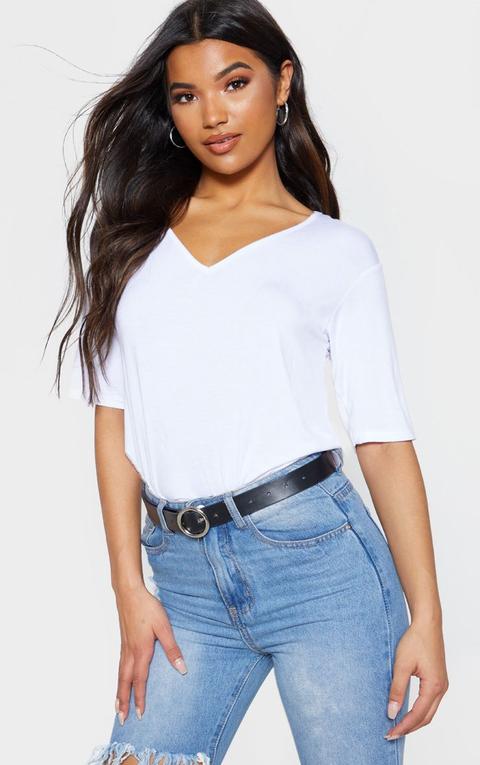 Basic White V Neck T Shirt