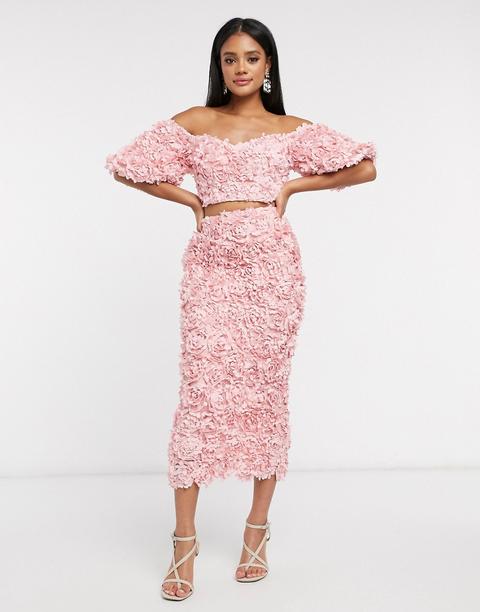 Falda De Tubo Con Flores De Organza En 3d De Asos Edition (parte De Un Conjunto)-rosa
