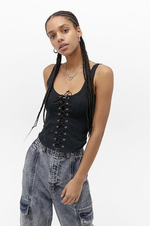 Uo Lace Up Corset Cami - Black S At Urban Outfitters