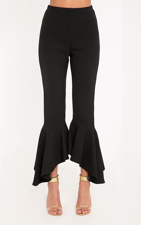 asymmetric flare hem trousers