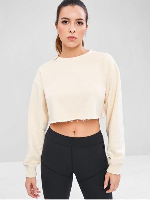 Sudadera Deportiva Raw Hem Crop Beige