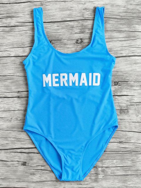 Letter Print Scoop Neck Beach Swimsuit