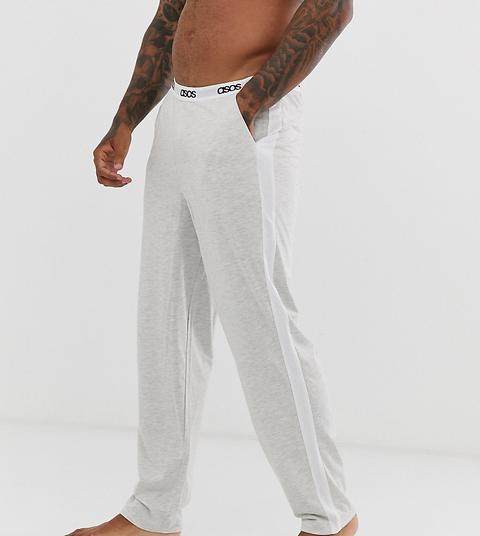 Asos Design Lounge Pyjama Bottom In Grey Marl With Side Stripe And Branded Waistband