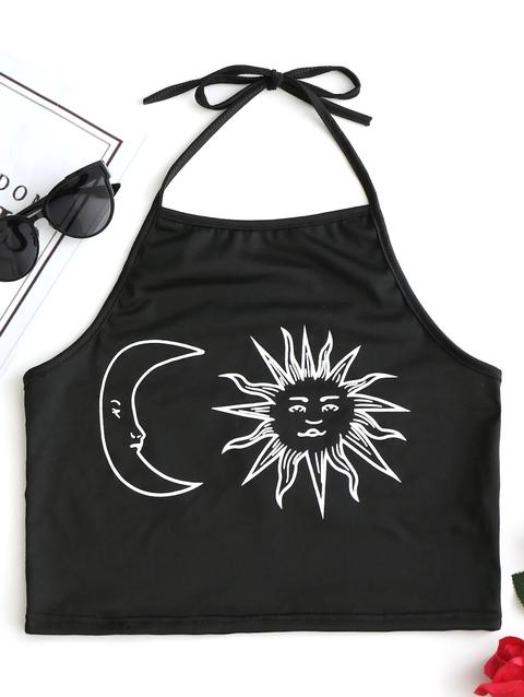 Top Corto Con Halter Con Stampa A Sole E Luna