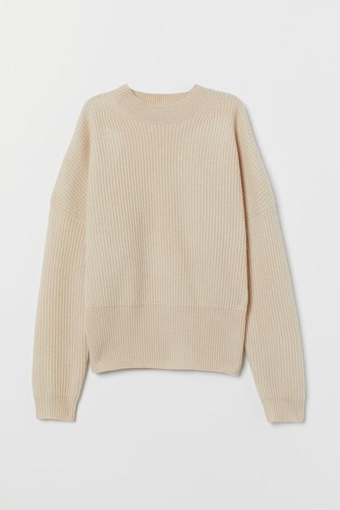 H & M - Pullover In Cashmere A Coste - Bianco