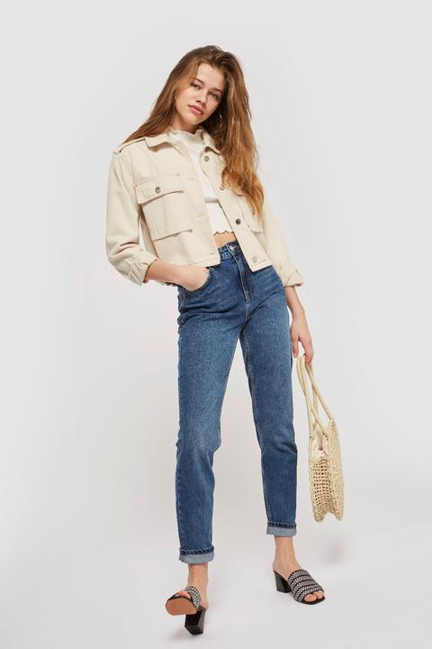 Womens Mid Blue Mom Jeans - Mid Stone, Mid Stone