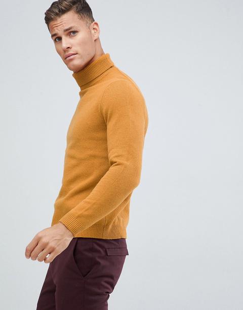 Asos Design - Maglione In Lana D'agnello Con Collo Alto Color Senape - Giallo
