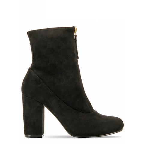 Seren Black Suede Block Heel Zip Ankle Boots