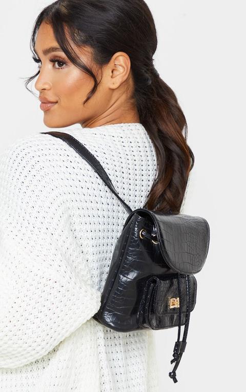 Black Croc Medium Backpack