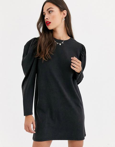 Pull&bear - Robe Molletonnée À Manches Bouffantes - Gris