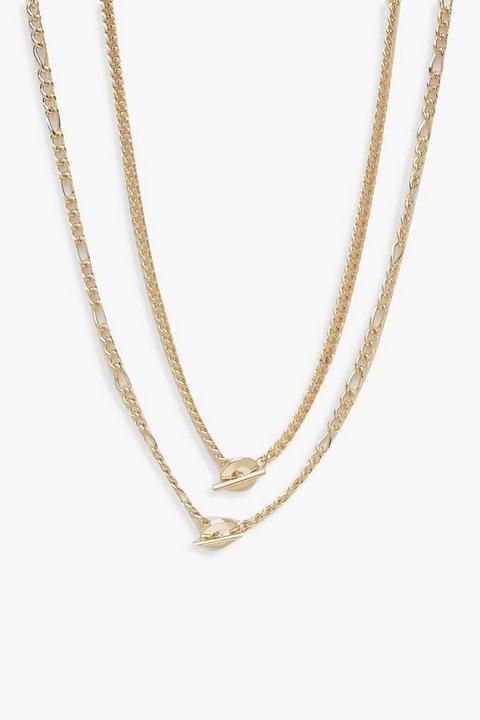 Womens Double Chain T-bar Necklace - Metallics - One Size, Metallics