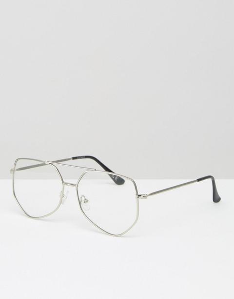 Asos Design - Occhiali Da Sole Modello Aviatore Stile Nerd Squadrati Con Lenti Trasparenti - Argento