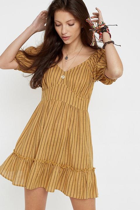 Uo Lucy Yellow Stripe Mini Dress - Yellow S At Urban Outfitters