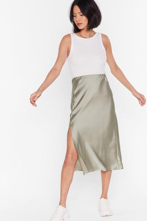 Womens Satin Split Leg Midi Skirt