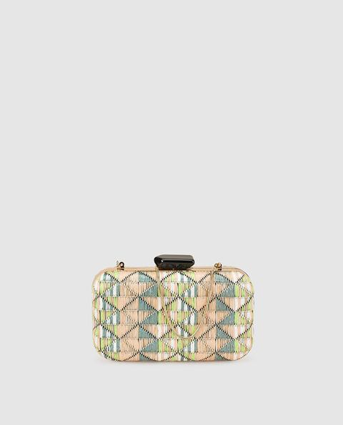 El Corte Inglés - Clutch De Rafia Con Diseño Geométrico En Nude Y Verde