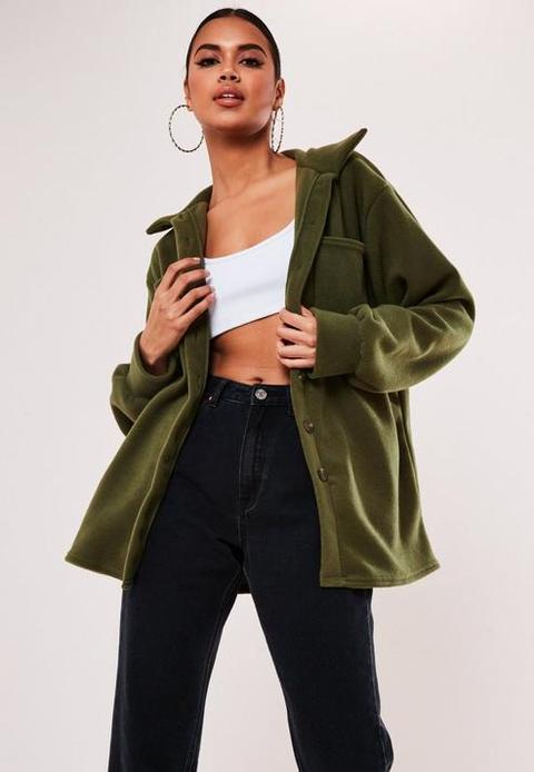 Khaki Oversized Fleece Shirt, Kahki