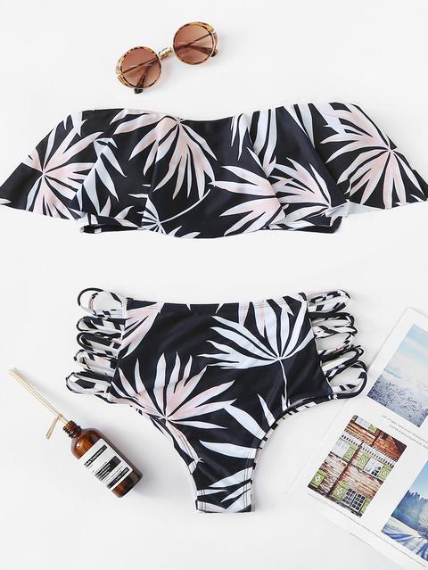 Bikini Con Stampa Foglia