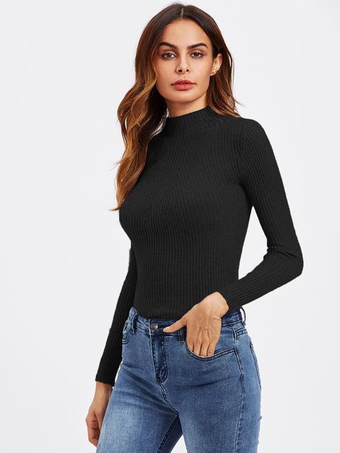 Turtleneck Ribbed Knit Sweater