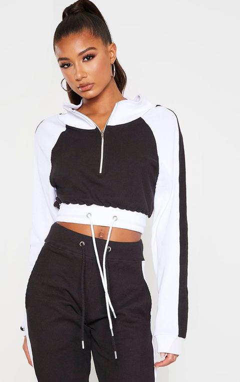 Black Waffle Knit High Neck Side Stripe Sweater