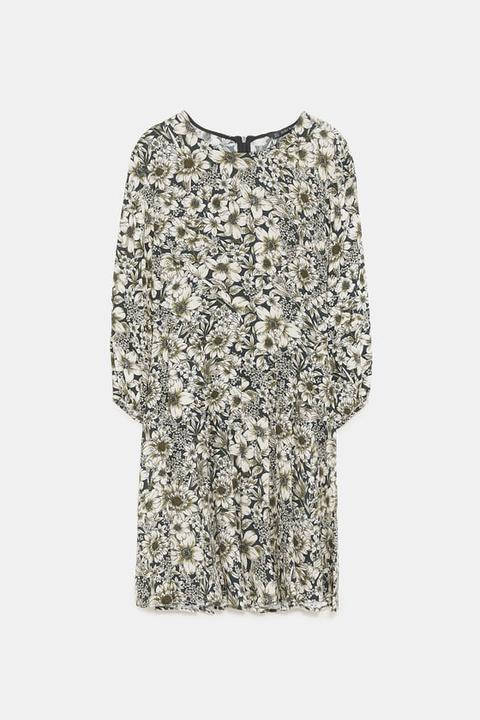 zara printed pleated dress