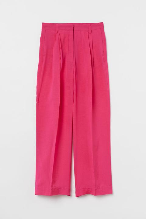 Pantalon Ample En Lin Mélangé - Rose