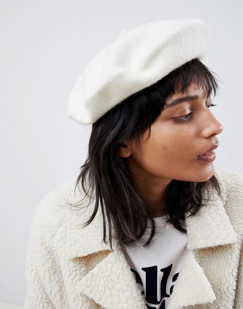 Asos Design - Béret En Laine À Bord Contrastant - Blanc