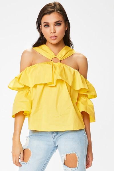 Pennie Yellow Bardot Frill Shirt