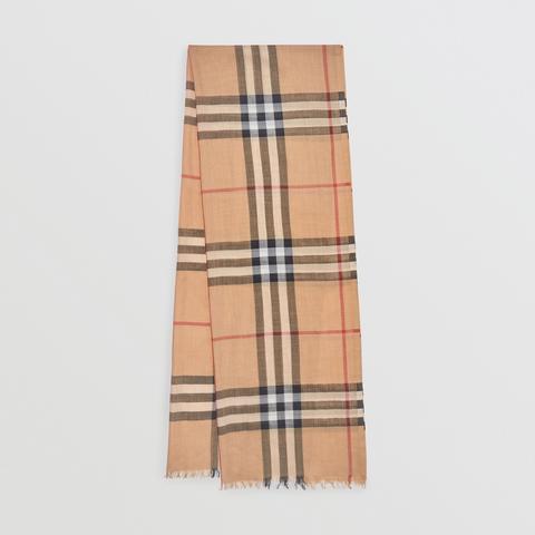 Lightweight Check Wool And Silk Scarf