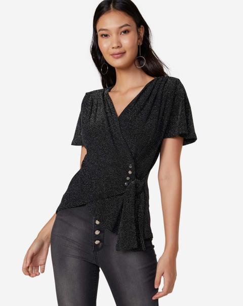 Blusa Manga Curta Transpassada Botões