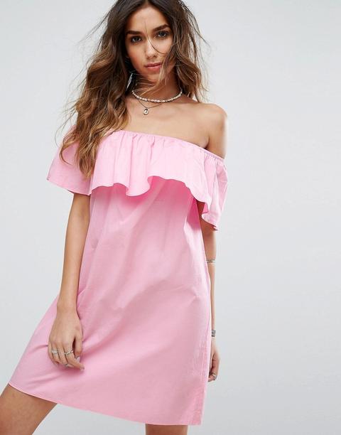 Pimkie - Vestito Estivo Stile Bardot Con Volant - Rosa