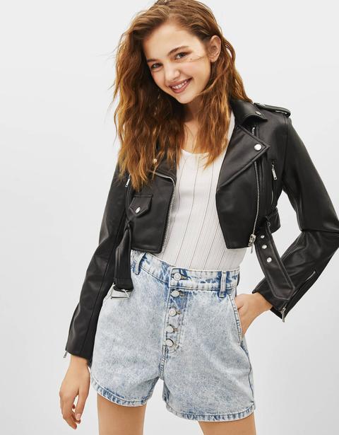 Cropped Faux Leather Biker Jacket