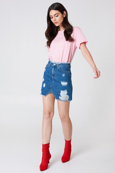 Na-kd Ripped Front Slit Denim Skirt - Blue