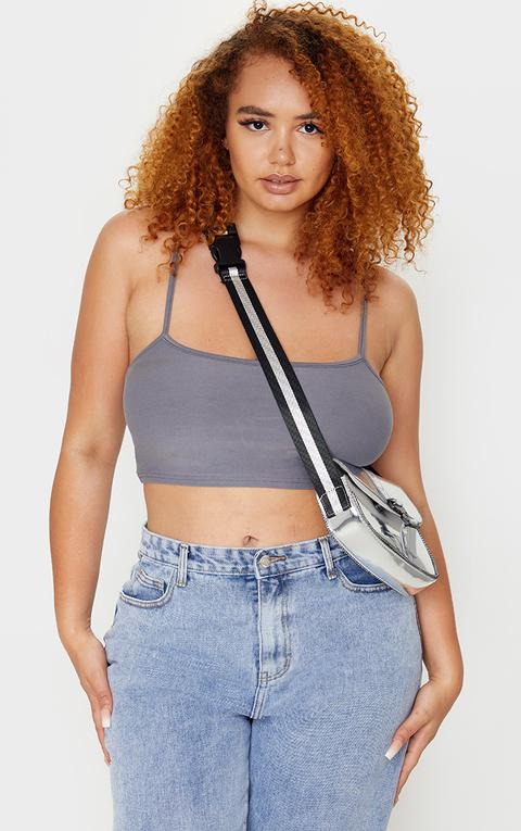 Plus Charcoal Grey Jersey Square Neck Crop Top