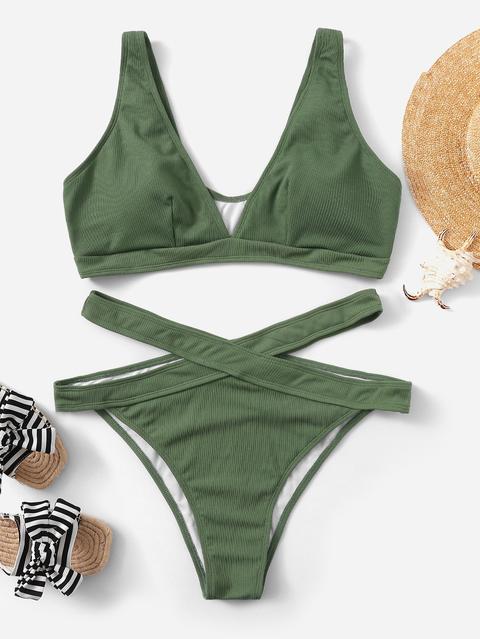 Set Bikini A Coste Con Scollo A V