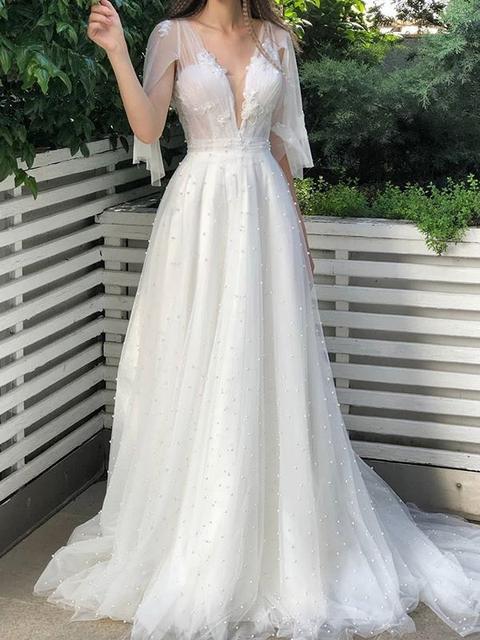 Abito Maxi Elegante Banchetto Con Scollo A V Granata E Pizzo Granata Bianco