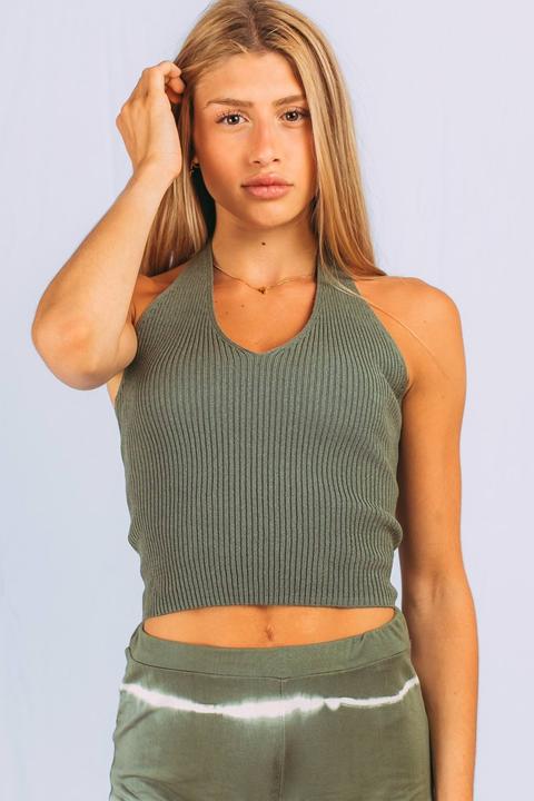 Top Punto Cuello Verde Militar