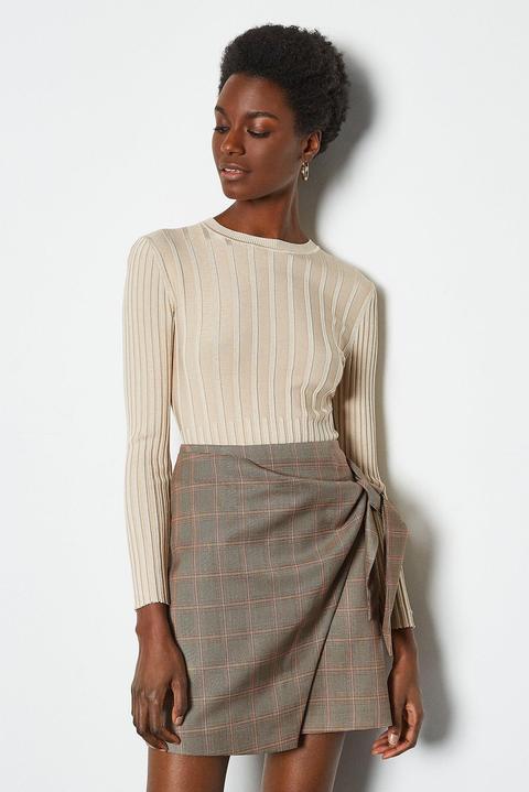 Karen Millen Tailored Check Wrap Mini Skirt, Multi