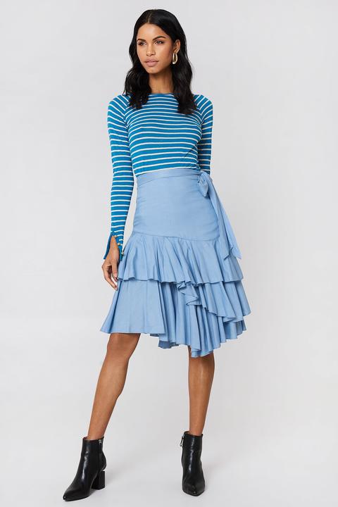 Na-kd Boho Triple Layer Frill Midi Skirt - Blue