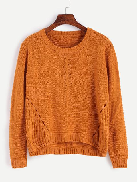 Orange High Low Hollow Sweater