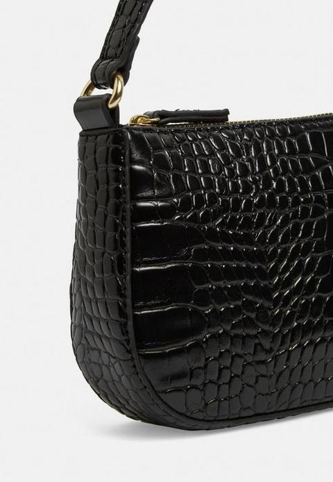 Black Croc Effect Shoulder Bag, Black 
