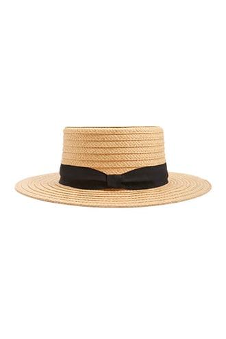 Forever 21 Contrast-trim Straw Boater Hat , Tan/black