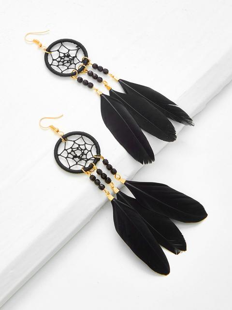 Pendientes Con Diseño De Atrapasueños Con Pluma